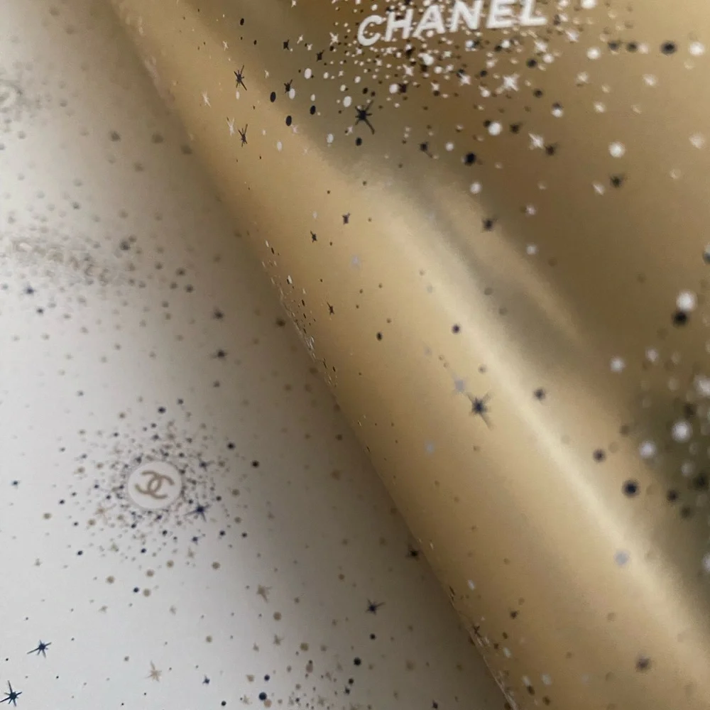Boxes & 9’ Roll CHANEL Gold and White Star Luxury Gift Wrap
